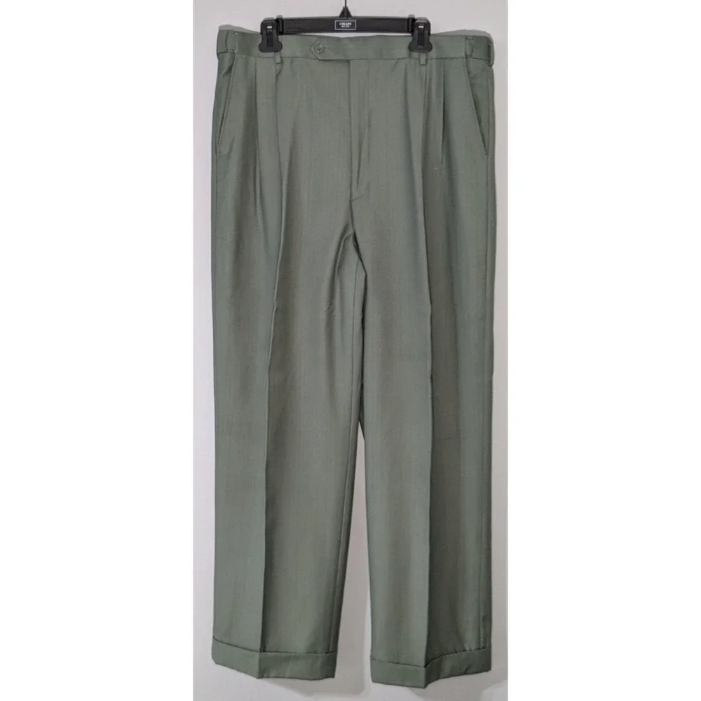 EJ Samuel 3pc Suit Sage Green Urban 4 Button Blazer Pleated Pants 44L - 38X32